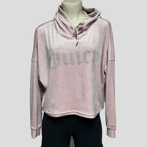 Juicy Couture Pink Soft Velour Crop Pullover Hoodie